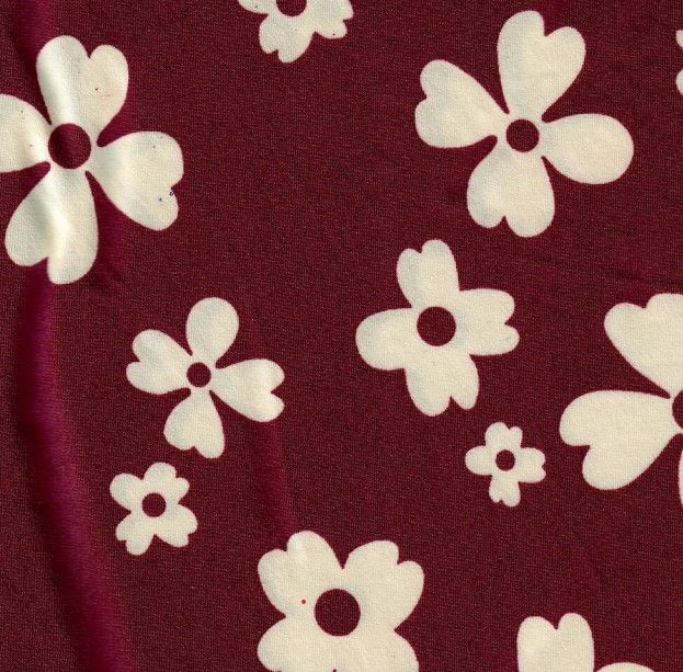Floral Print Brushed DTY Knit Burgundy Knit