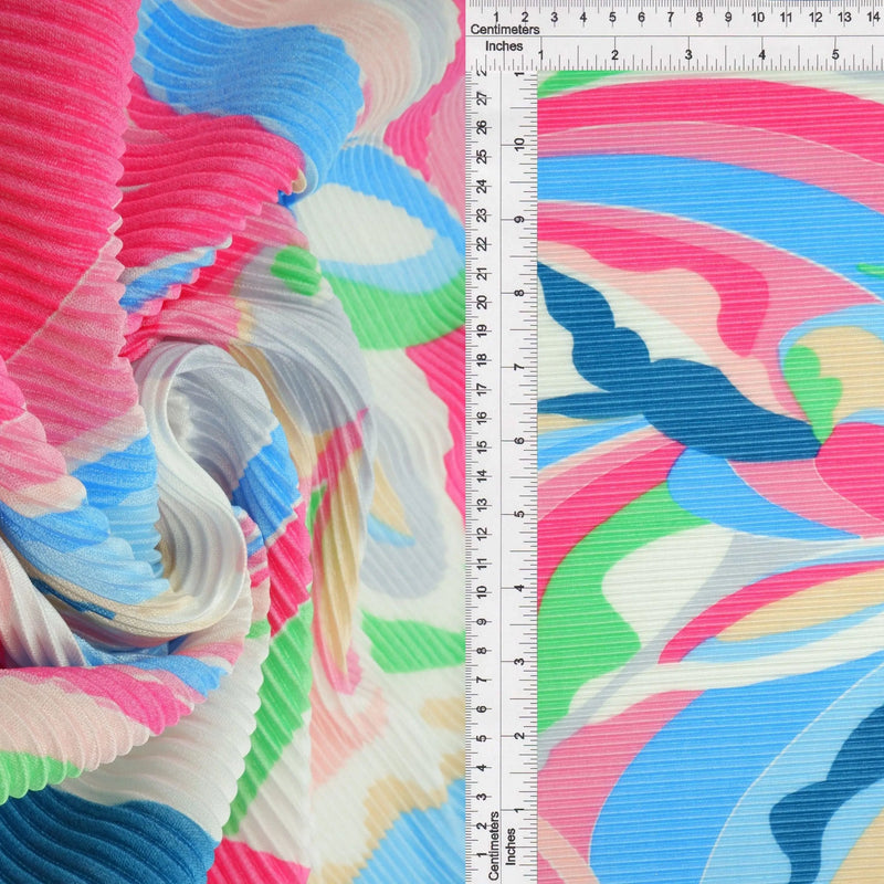 1 Yard Bodre Pleated Pucci Floral Knit Fabric 150 GSM, 58/59'' Wide 100% Polyester Fuchsia Multi