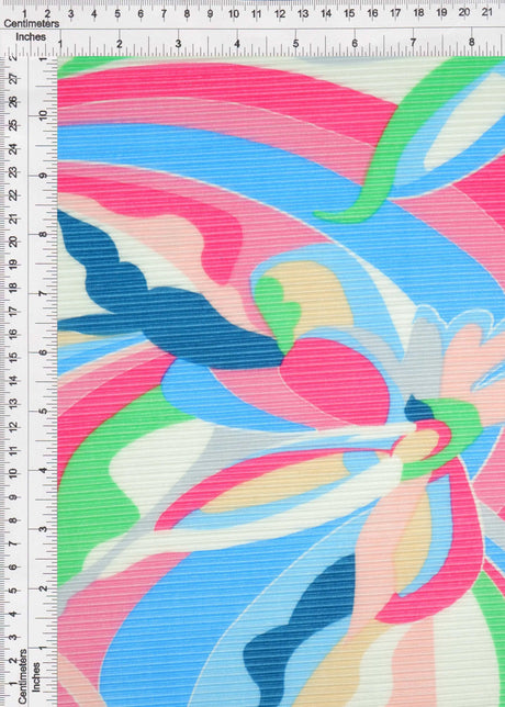 1 Yard Bodre Pleated Pucci Floral Knit Fabric 150 GSM, 58/59? Wide 100% Polyester Fuchsia Multi