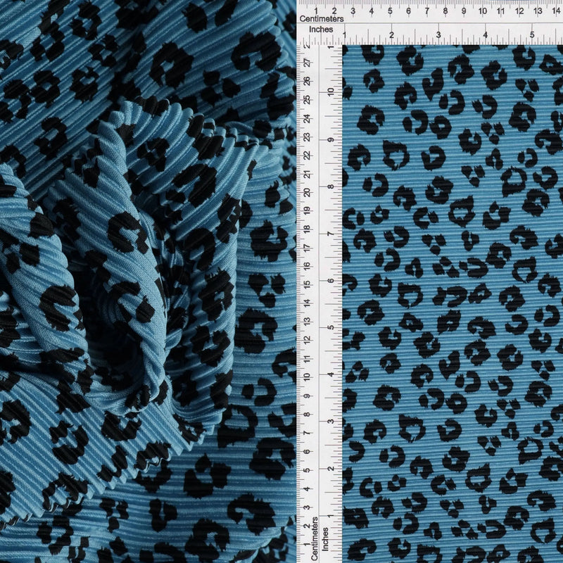 1 Yard Denim Vintage Animal Print Bodre Interlock Pleated Fabric 58/59 Inches Wide