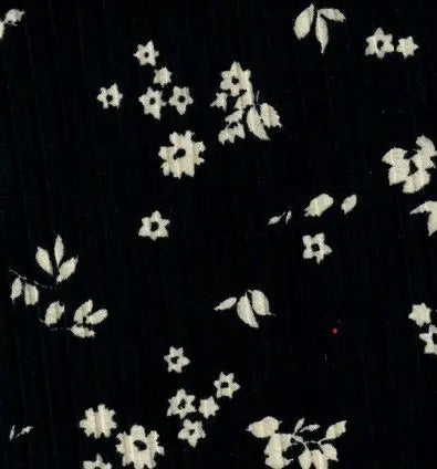 1 Yard Yummy Rib Ditsy Floral Knit Fabric 170 GSM, 58/60'' Wide Polyester Spandex Blend Black