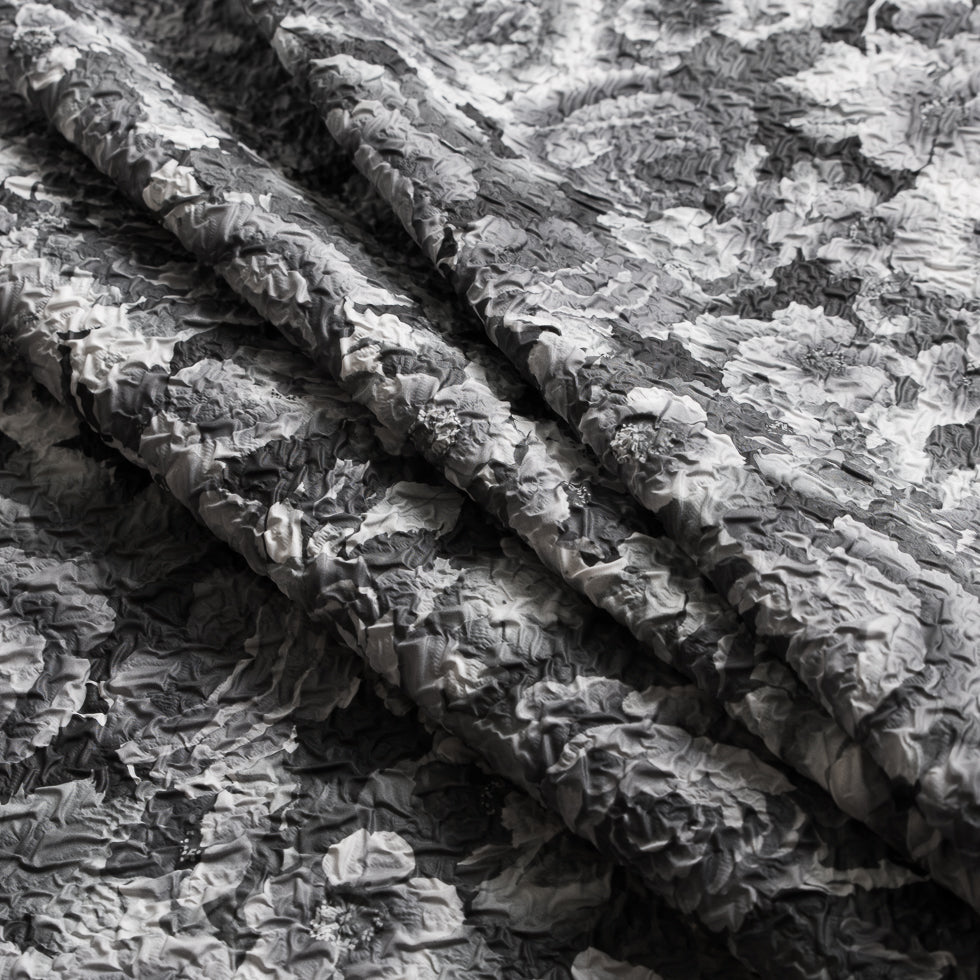 Black/White Floral Print on Crushed Polyester Woven