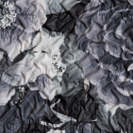 Black/White Floral Print on Crushed Polyester Woven