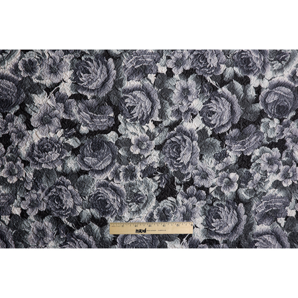Black/White Floral Print on Crushed Polyester Woven