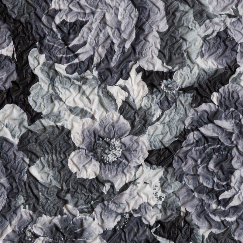 Black/White Floral Print on Crushed Polyester Woven