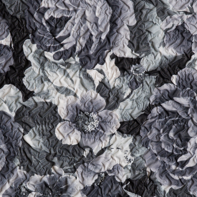 Black/White Floral Print on Crushed Polyester Woven