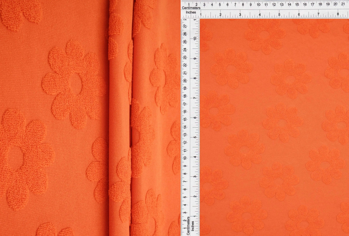 1 Yard Floral Daisy Jacquard Towel Knit Fabric 58/60 Inch Wide Plush Heavyweight Textile for Towels & Home Accessories