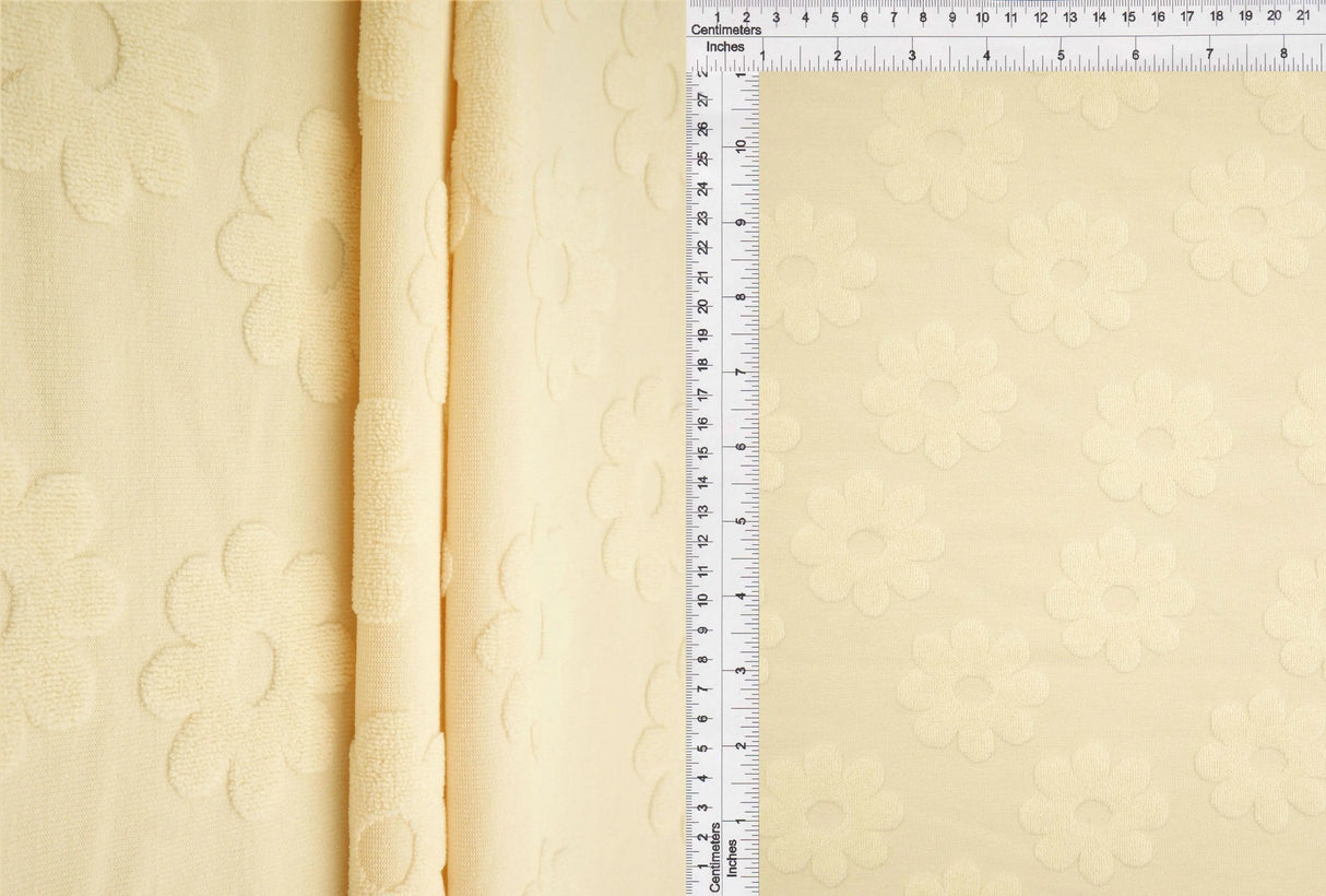 1 Yard Floral Daisy Jacquard Towel Knit Fabric 58/60 Inch Wide Plush Heavyweight Textile for Towels & Home Accessories