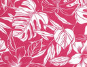 Tela de punto DTY con hojas tropicales y flores, estampado fucsia elástico, 58/60" de ancho