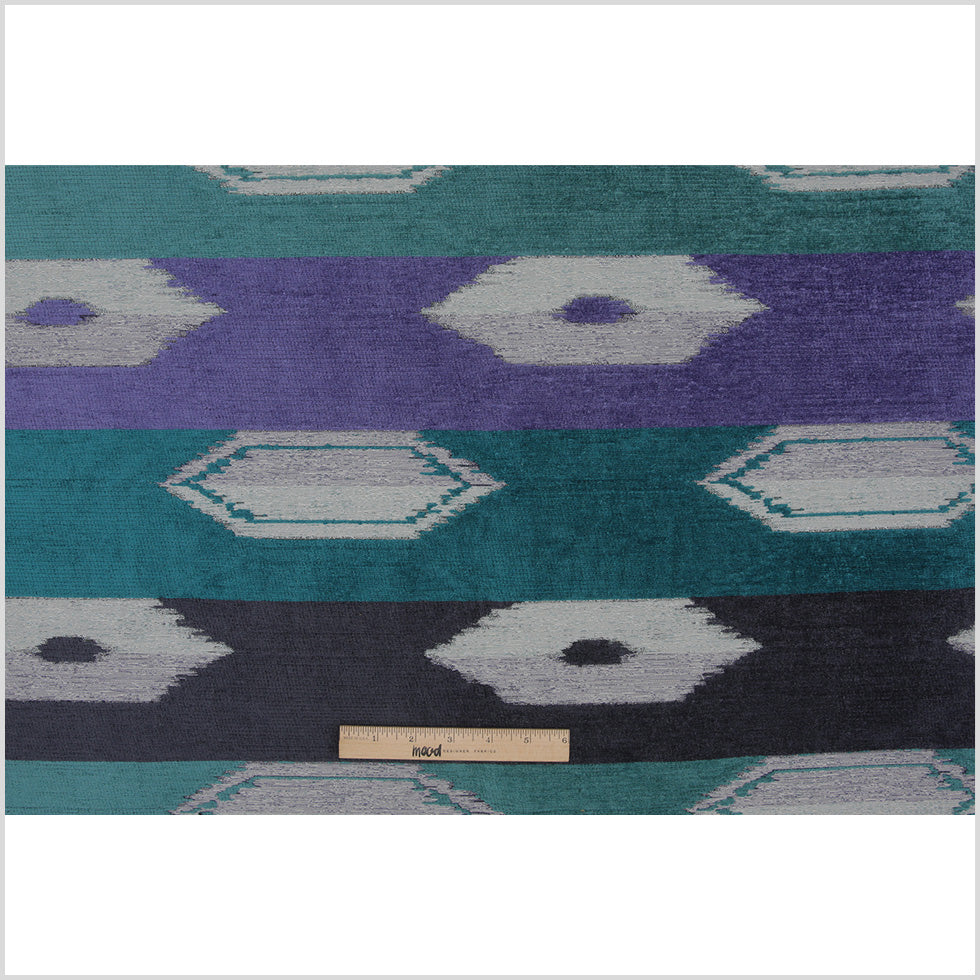 Marine Blue Geometric Cut Polyester Blended Velvet