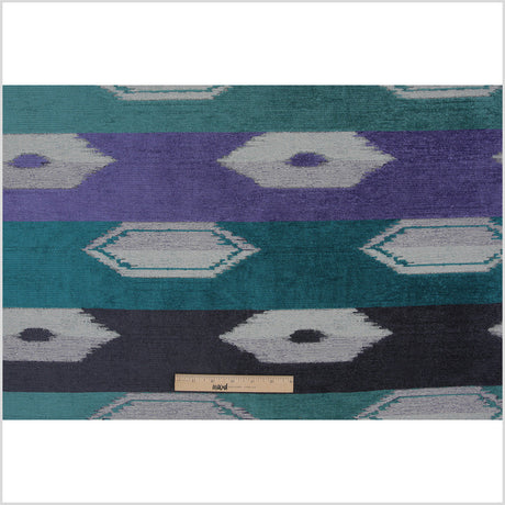 Marine Blue Geometric Cut Polyester Blended Velvet