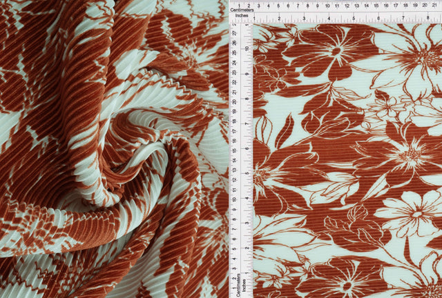Pleated Flower Print Knit Fabric