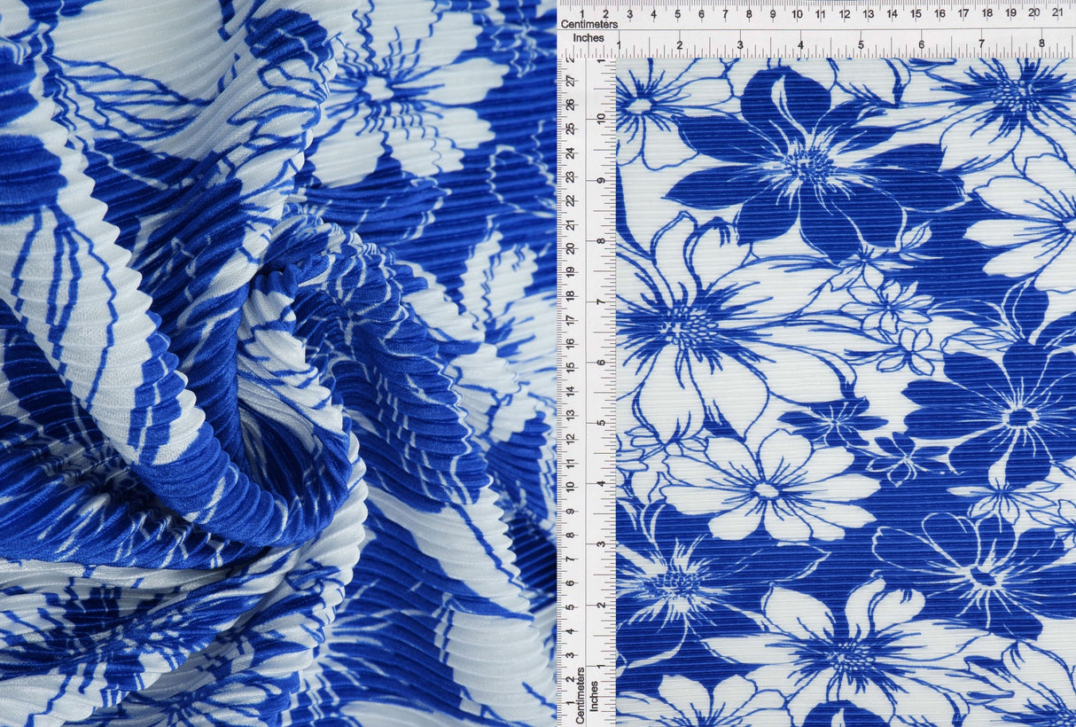 Pleated Flower Print Knit Fabric