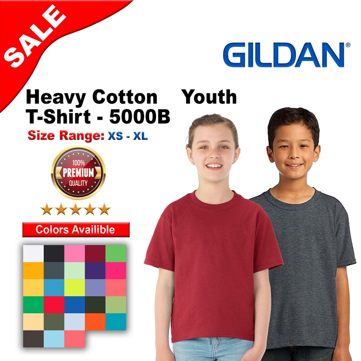 Gildan® Heavy Cotton Youth Short Sleeve Crew-Neck T-Shirt