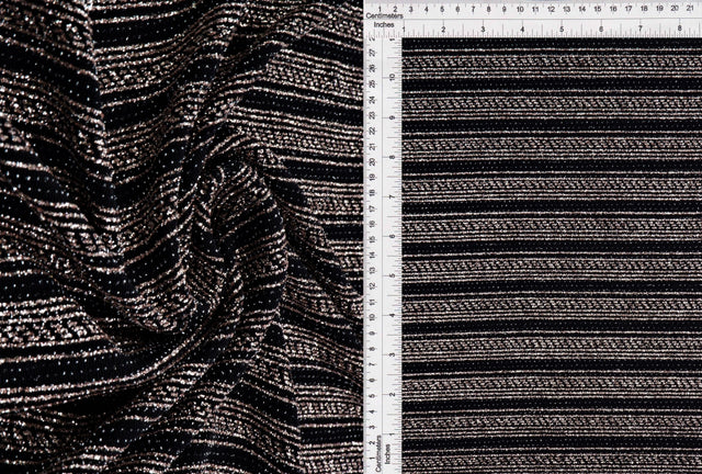 Velvet Lurex Stripe Knit Fabric Black/Rose Gold