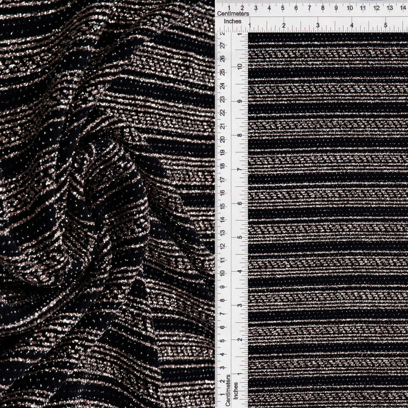 1 Yard Velvet Slinky Lurex Stripe Knit Fabric 200 GSM, 56/58'' Wide Nylon Metallic Spandex Blend Back/Rose Gold