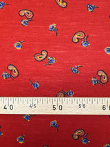 Acrylic Knitted Fabric Red Blue Paisley Floral