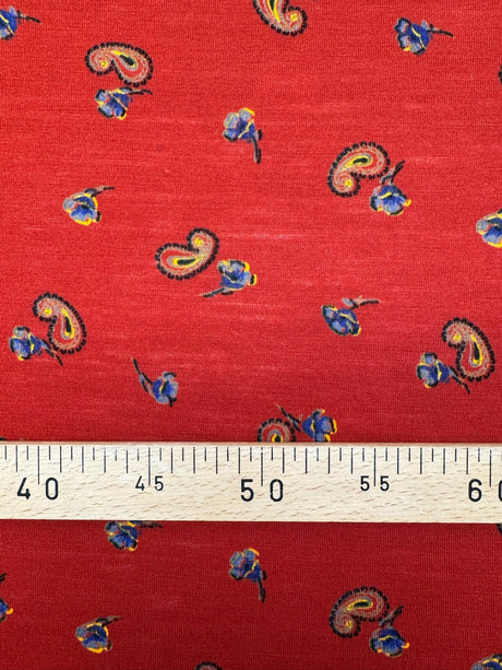 Acrylic Knitted Fabric Red Blue Paisley Floral
