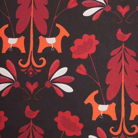 Swedish Black/Red Floral Woven Cotton Print