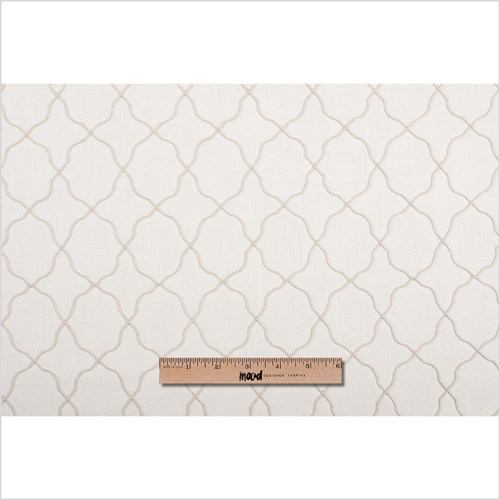 Ivory Moroccan Embroidered Linen-Like Poly Blend