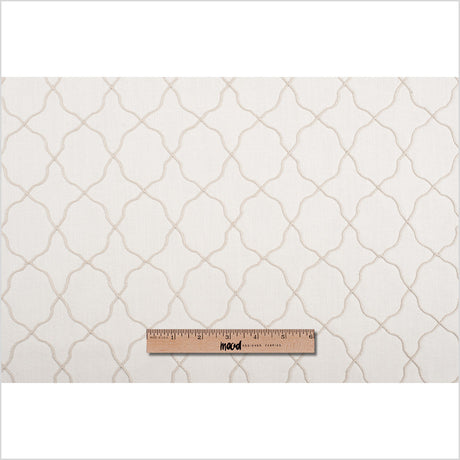 Ivory Moroccan Embroidered Linen-Like Poly Blend