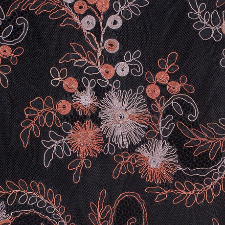 Black/Brown/Beige Scallop Edge Re-Embroidered Lace on Mesh