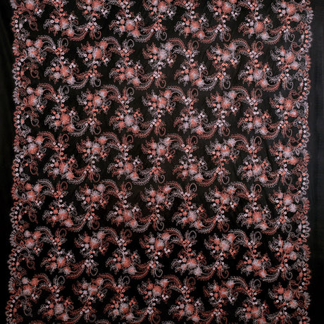 Black/Brown/Beige Scallop Edge Re-Embroidered Lace on Mesh