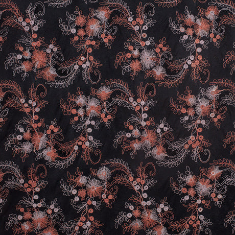 Black/Brown/Beige Scallop Edge Re-Embroidered Lace on Mesh
