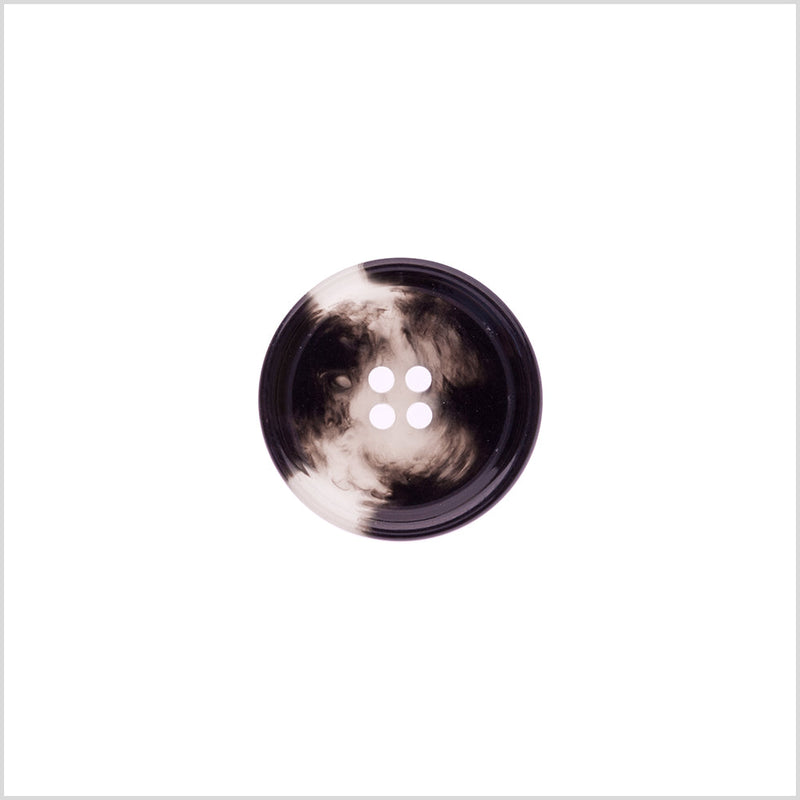 Italian Shiny Black/White Rimmed 4-Hole Button - 32L/20mm