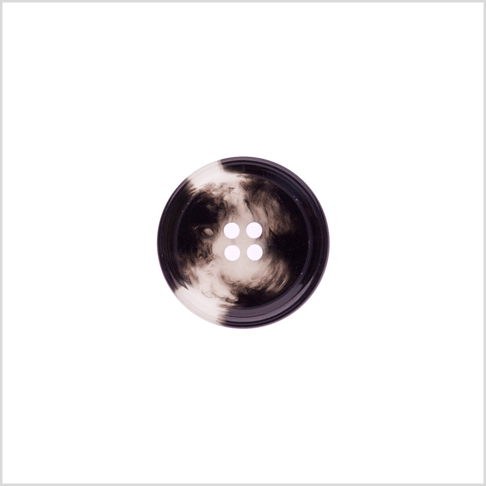Italian Shiny Black/White Rimmed 4-Hole Button - 32L/20mm