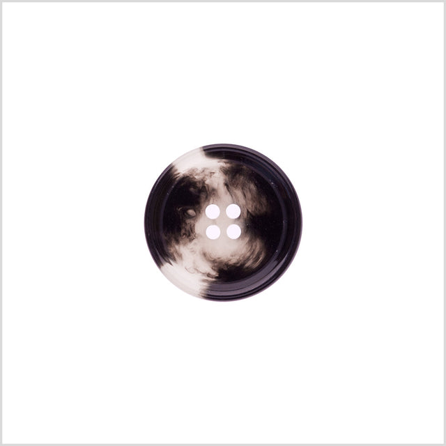 Italian Shiny Black/White Rimmed 4-Hole Button - 32L/20mm