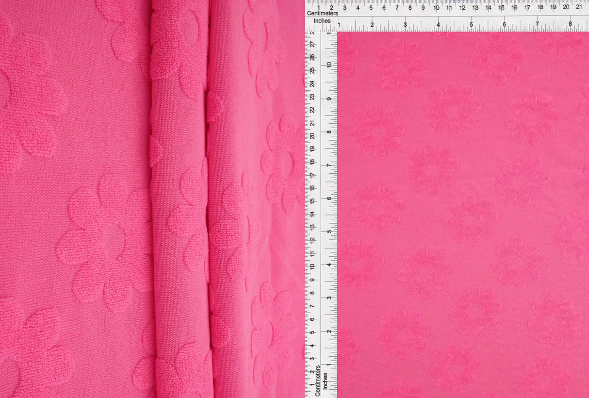 1 Yard Daisy Floral Towel Jacquard Knit Fabric 250 GSM, 58/60'' Wide Polyester Spandex Blend