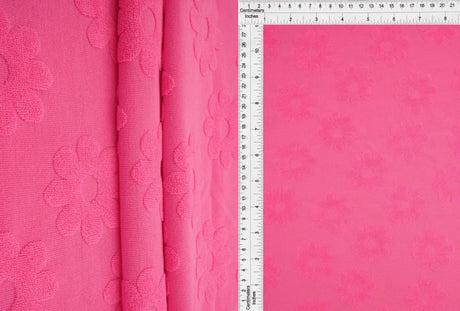 1 Yard Daisy Floral Towel Jacquard Knit Fabric 250 GSM, 58/60'' Wide Polyester Spandex Blend
