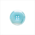 Plastic 4-Hole Button Made in Italy - 24L/15mm - Light Blue and Transparent Geometric with Square Center