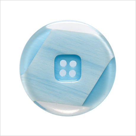 Plastic 4-Hole Button Made in Italy - 44L/28mm - Light Blue and Transparent Geometric with Square Center