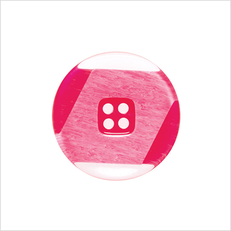 Plastic 2-Hole Button Made in Italy - 36L/23mm - Red and Transparent Geometric with Square Center