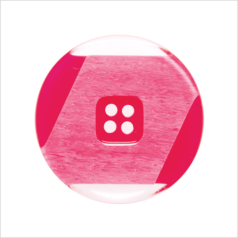 Plastic 2-Hole Button Made in Italy - 44L/28mm - Red and Transparent Geometric with Square Center