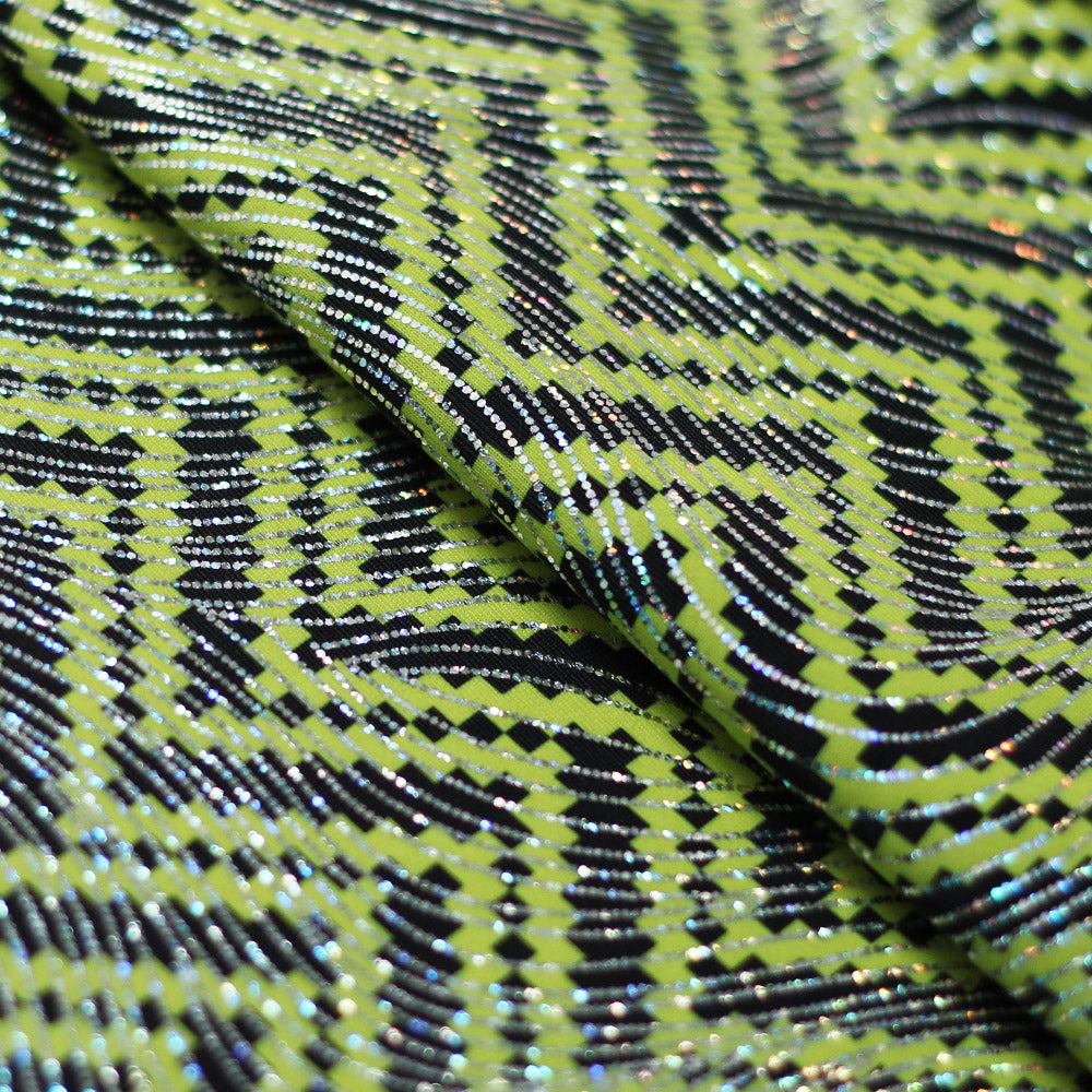 Zig Zag Racer Foil Polyester Spandex Fabric - Sparkly Chevron Foil Print, 58/60" Width (1 Yard)