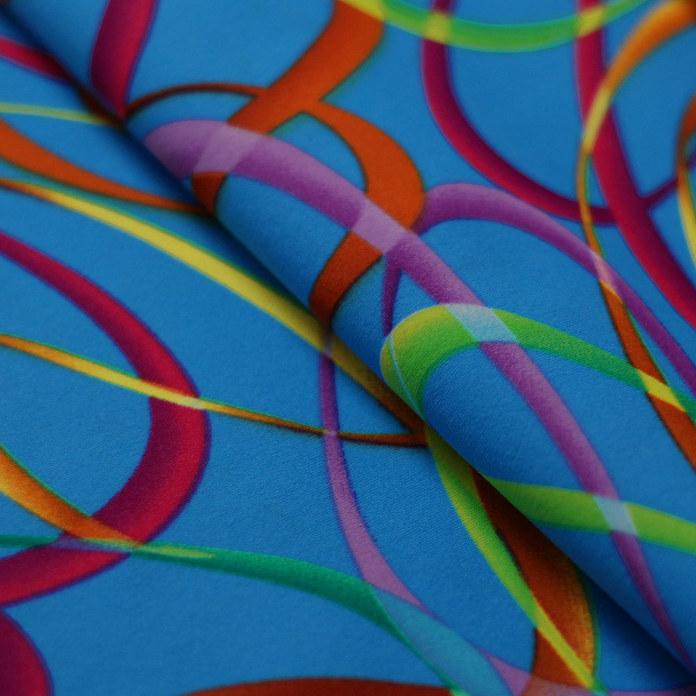 Wild Confetti Nylon Spandex Fabric - Multicolor Rainbow Crescent Print, 58-60" Width (1 Yard)