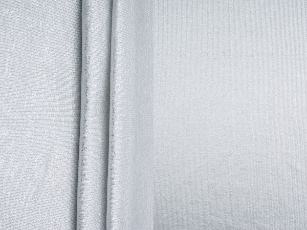 Foil Rib Jersey Knit Off White Silver