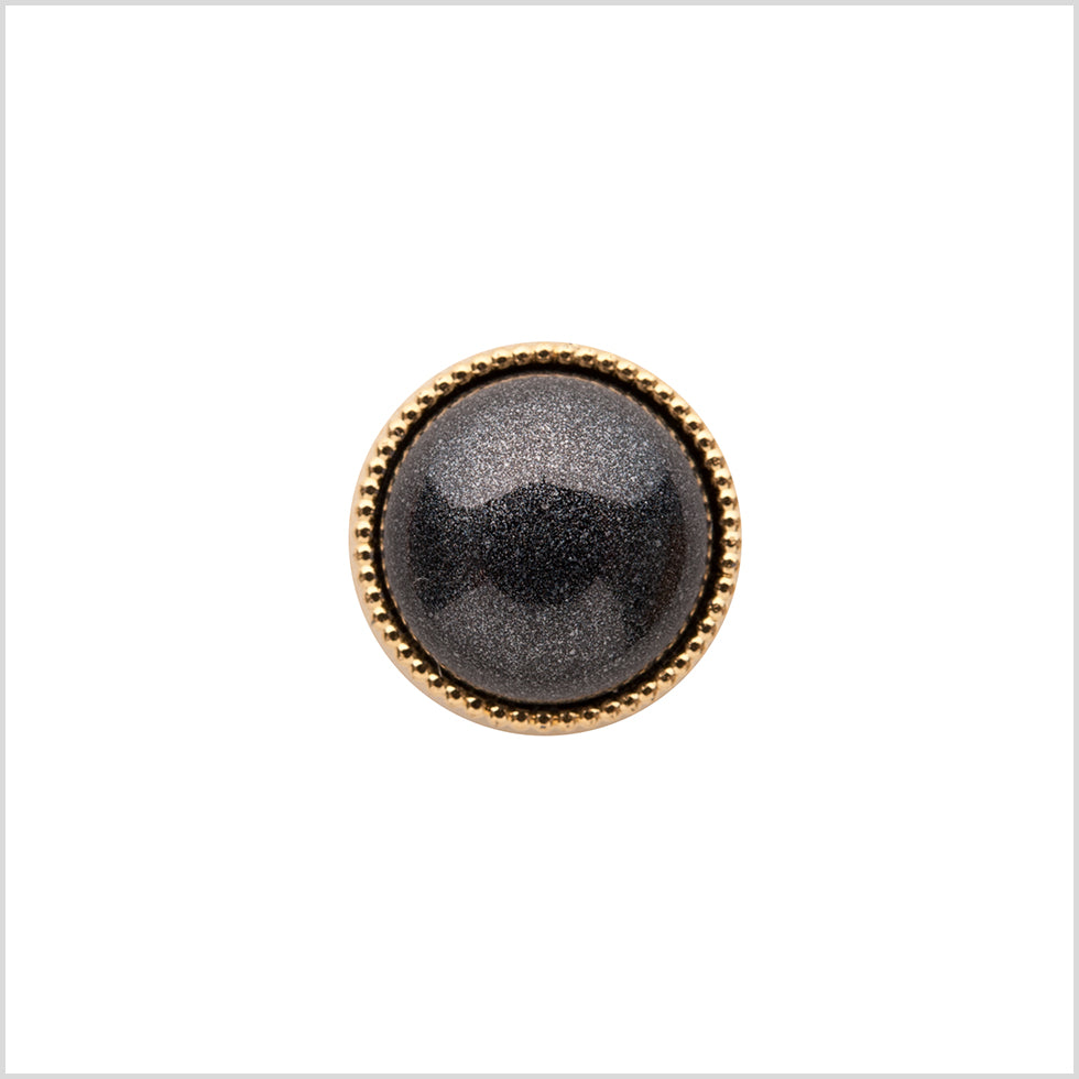 Italian Charcoal and Gold Edged Shank Back Button - 20L/12.5mm