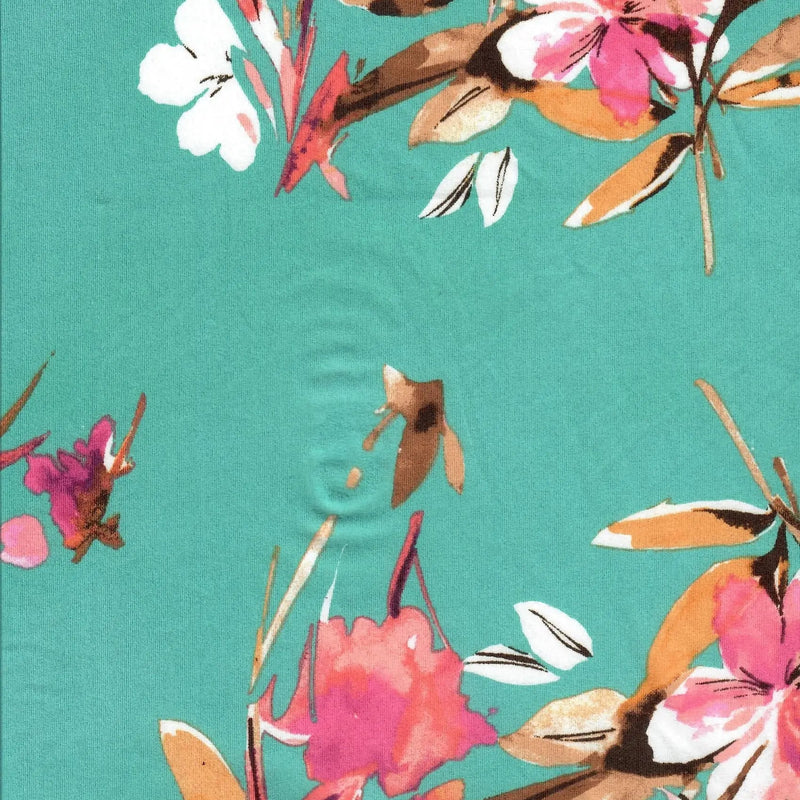 1 Yard DTY Floral Print Fabric 190 GSM Polyester Spandex Blend 58/60" Width