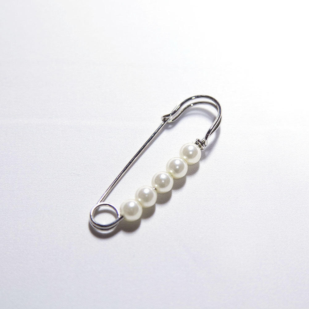 Italian Silver Safety Pin with Pearls - 0.875" x 2.265"
