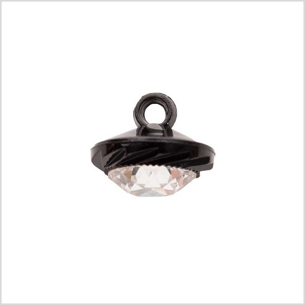 Italian Black Plastic/Rhinestone Shank Back Button - 22L/14mm