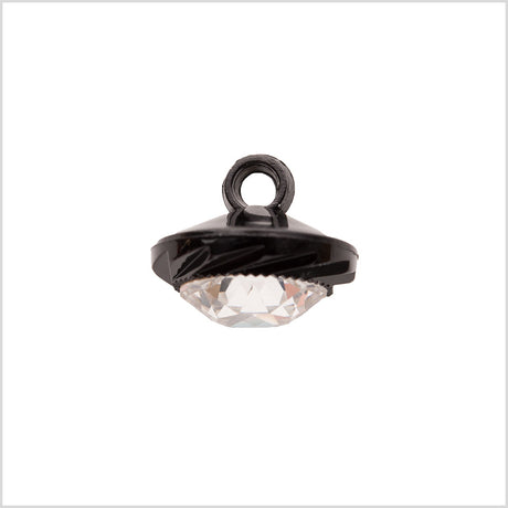 Italian Black Plastic/Rhinestone Shank Back Button - 22L/14mm