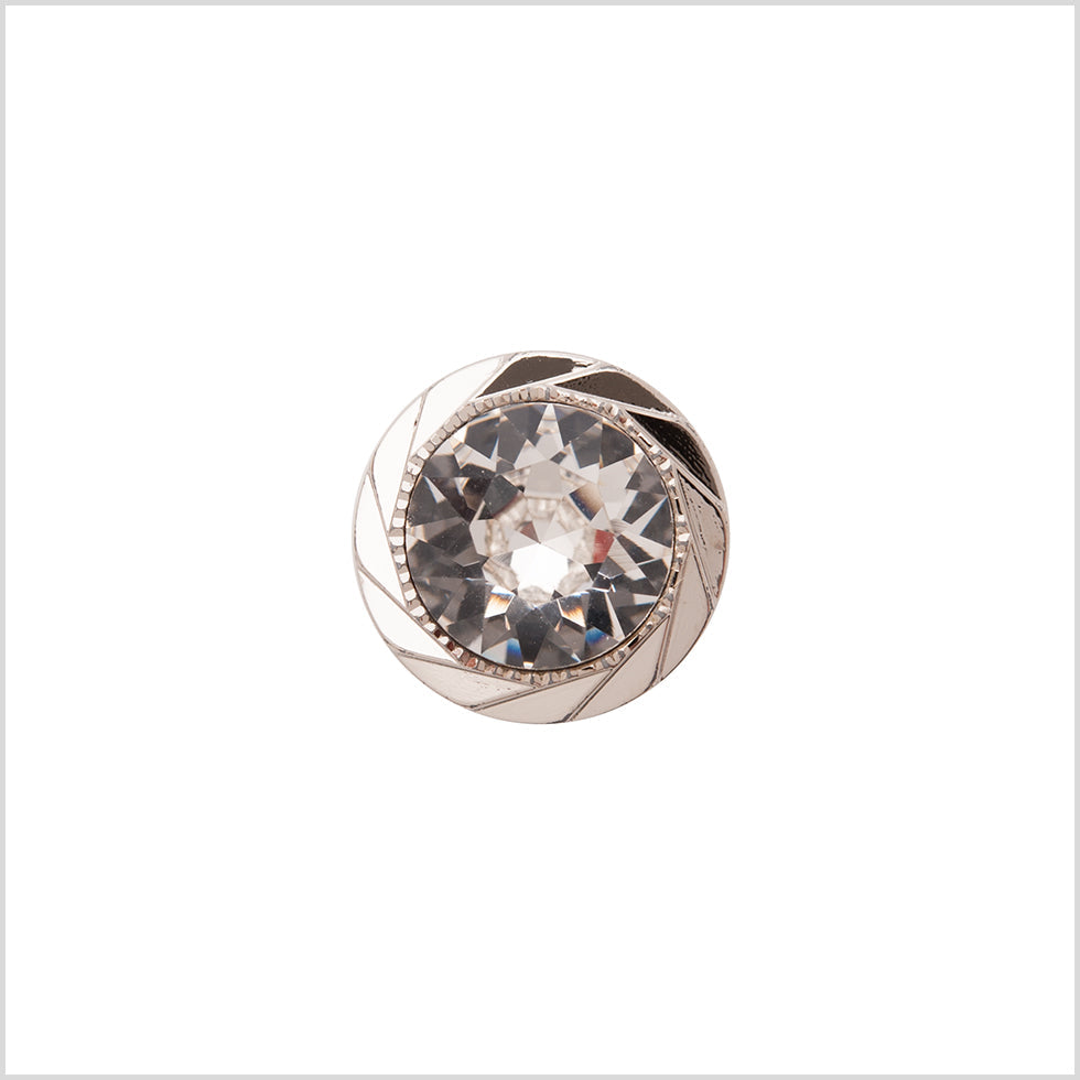 Italian Silver Plastic/Rhinestone Shank Back Button - 18L/11.5mm