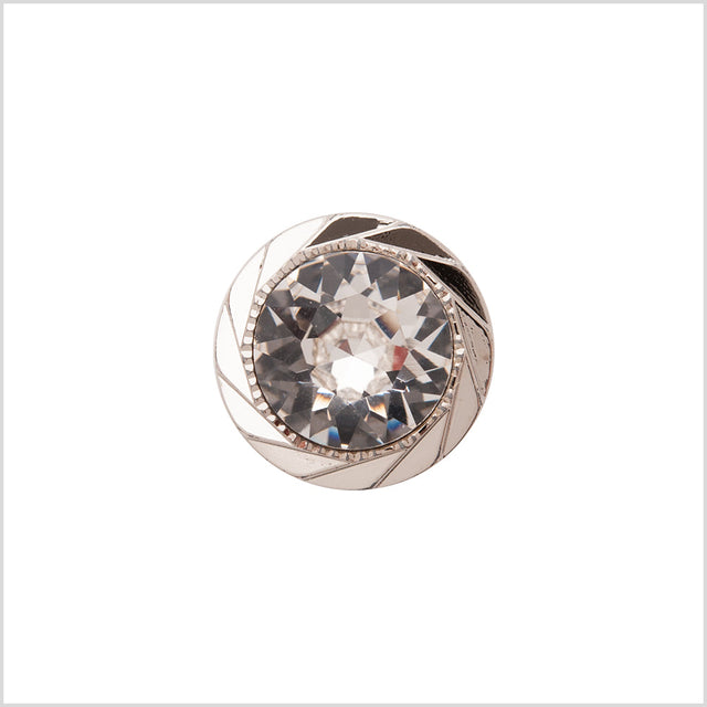 Italian Silver Plastic/Rhinestone Shank Back Button - 22L/14mm