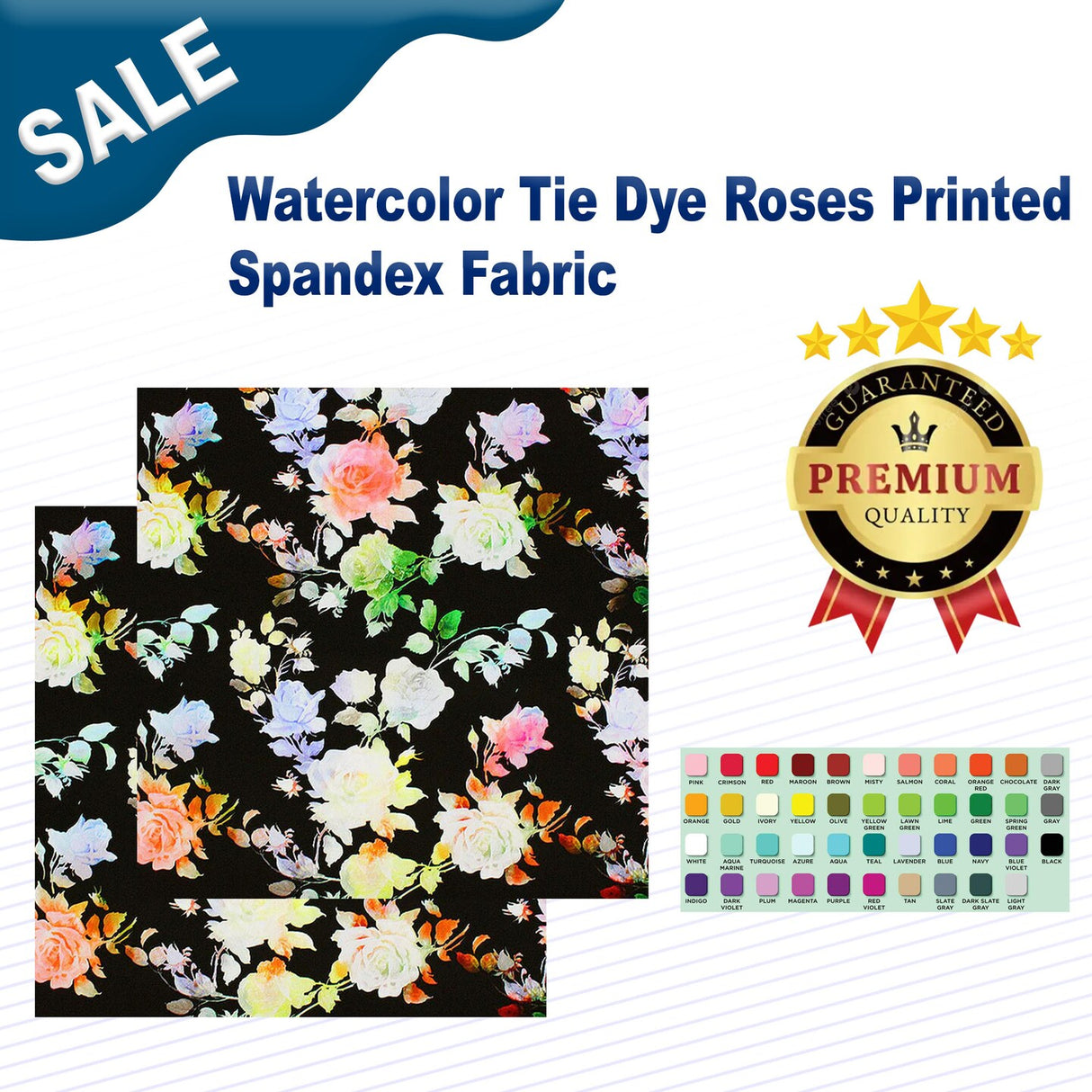 Watercolor Tie Dye Roses Printed Spandex Fabric