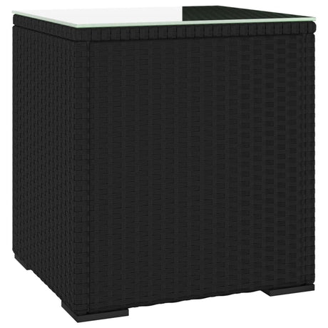 vidaXL Side Table Black 15.7"x14.6"x15.9" Poly Rattan and Tempered Glass