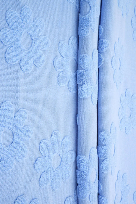 1 Yard Daisy Floral Towel Jacquard Knit Fabric 250 GSM, 58/60? Wide Polyester Spandex Blend